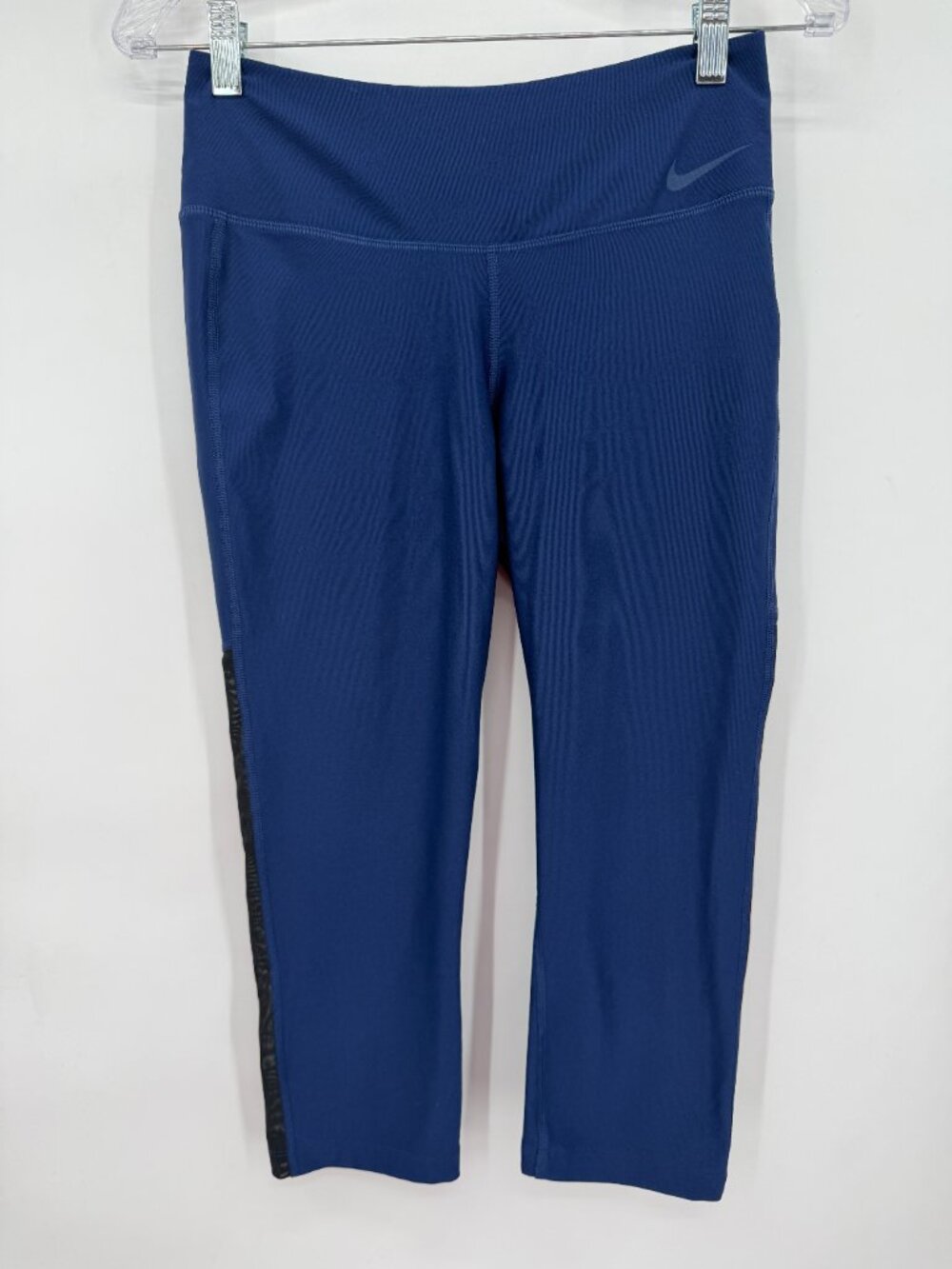 Nike Dri-FIT Women’s Small Blue Black Mesh Capri Crop Leggings Athleisure